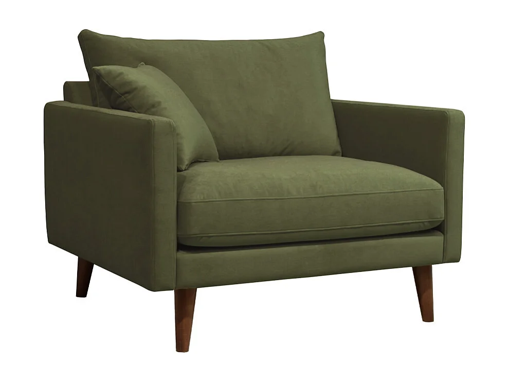 Villabon - Fauteuil XL en velours pieds bois foncé - Vert olive