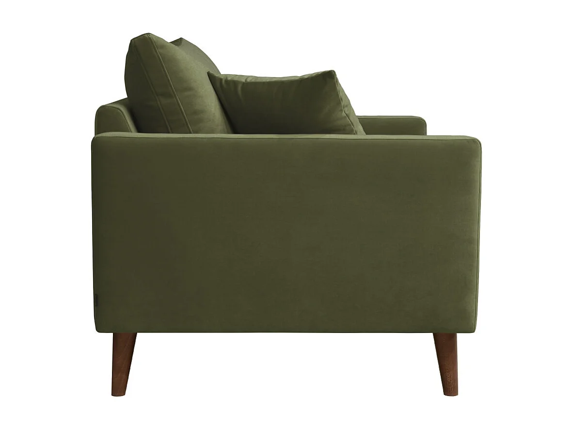 Villabon - Fauteuil XL en velours pieds bois foncé - Vert olive