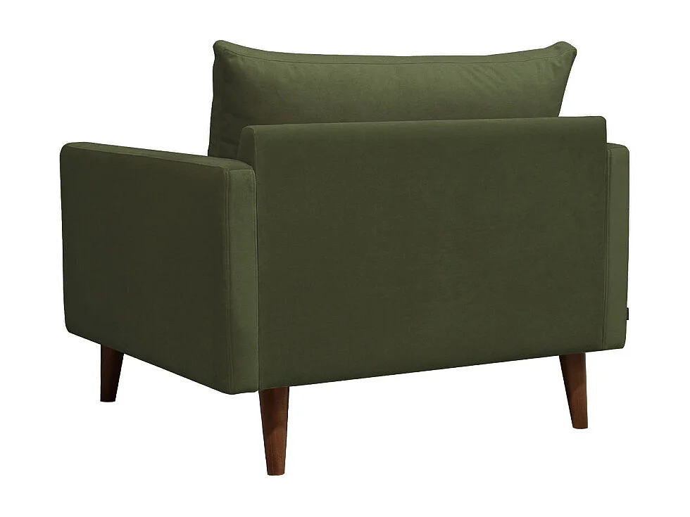 Villabon - Fauteuil XL en velours pieds bois foncé - Vert olive