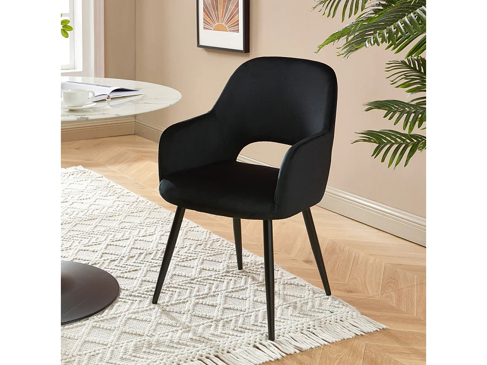 Junia - Fauteuil de table en velours - Noir