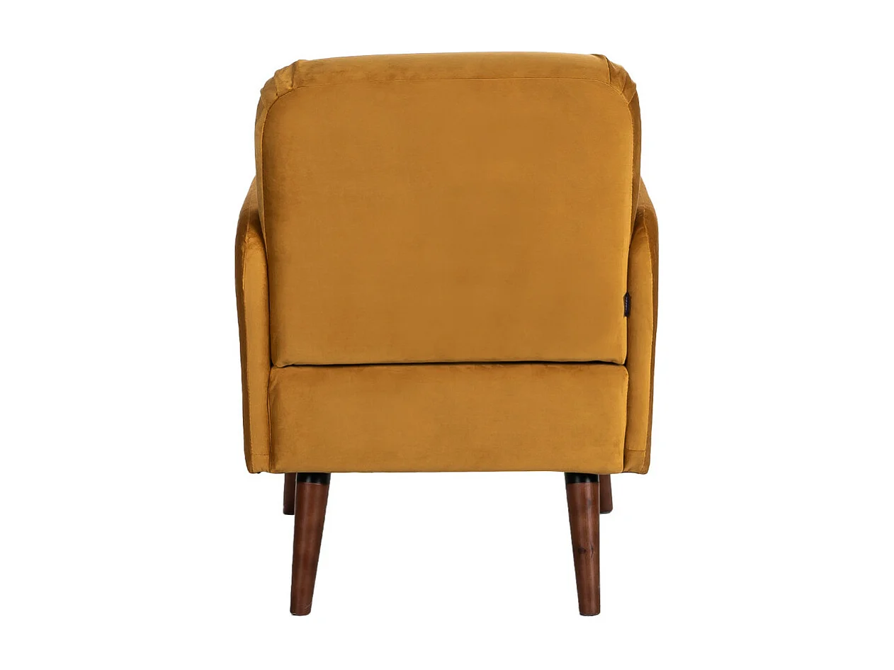 Brooks - Fauteuil rétro en velours pieds bois foncé - Jaune moutarde