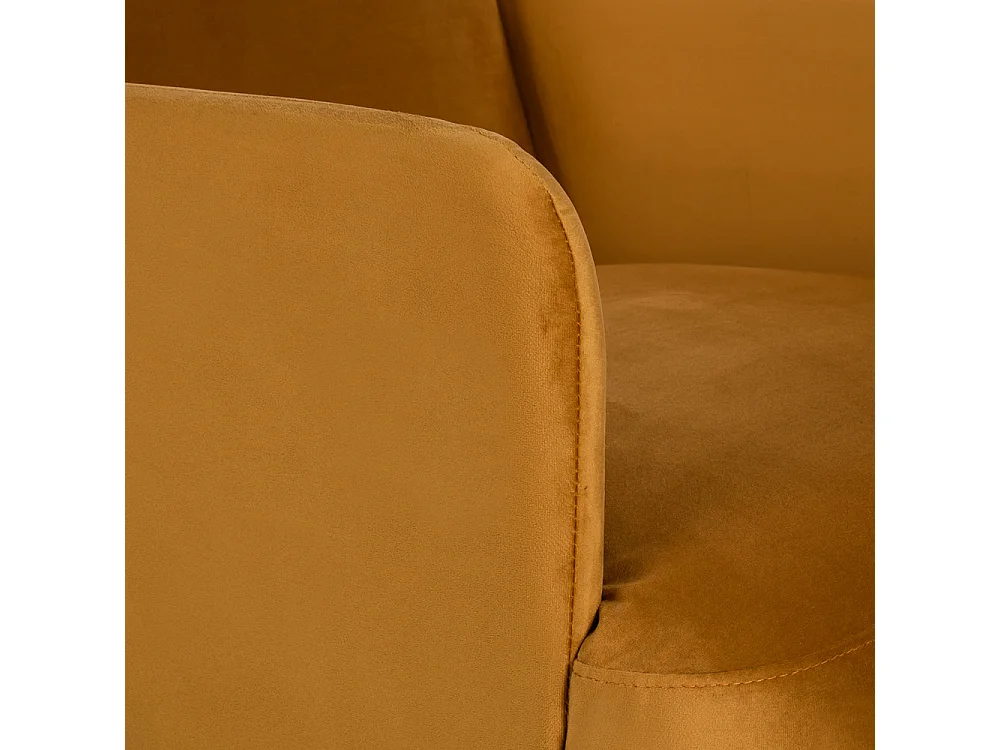 Brooks - Fauteuil rétro en velours pieds bois foncé - Jaune moutarde