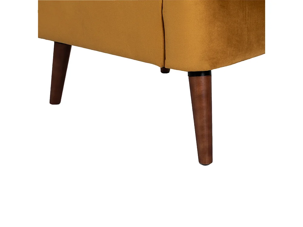 Brooks - Fauteuil rétro en velours pieds bois foncé - Jaune moutarde