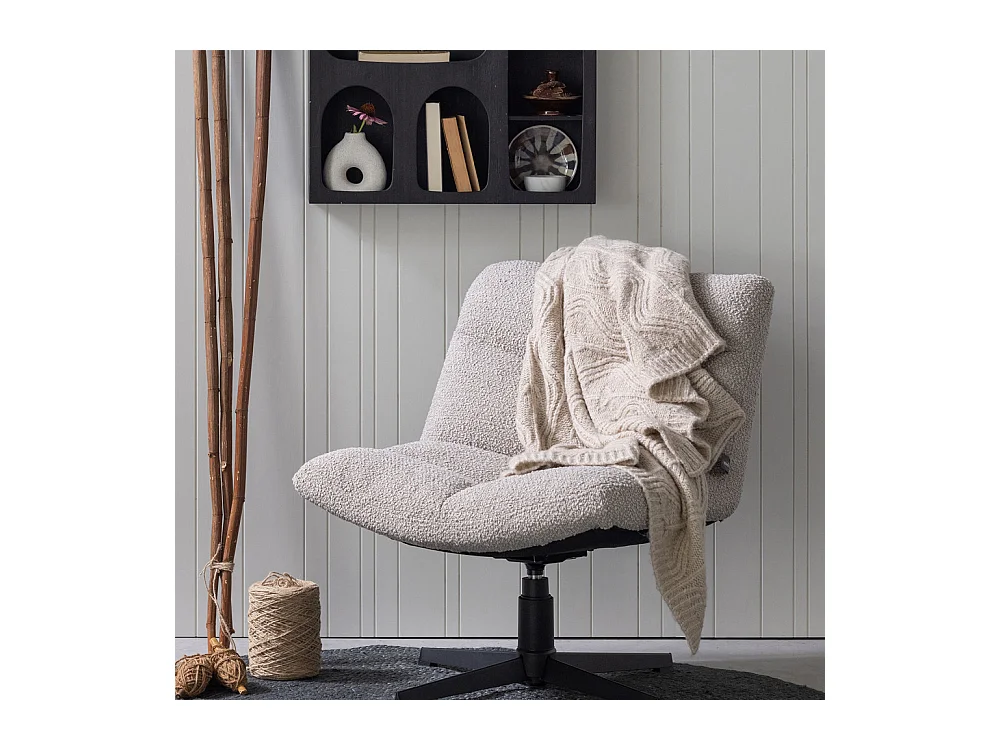 Vinny - Fauteuil pivotant en tissu bouclette - Sable