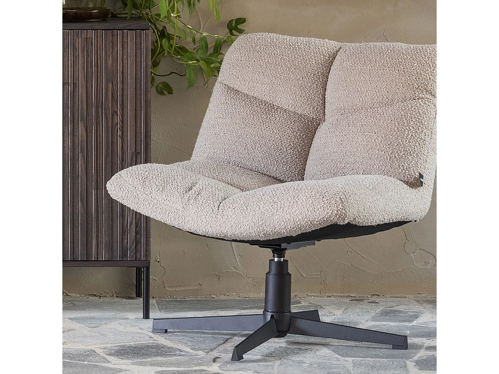 Vinny - Fauteuil pivotant en tissu bouclette - Sable