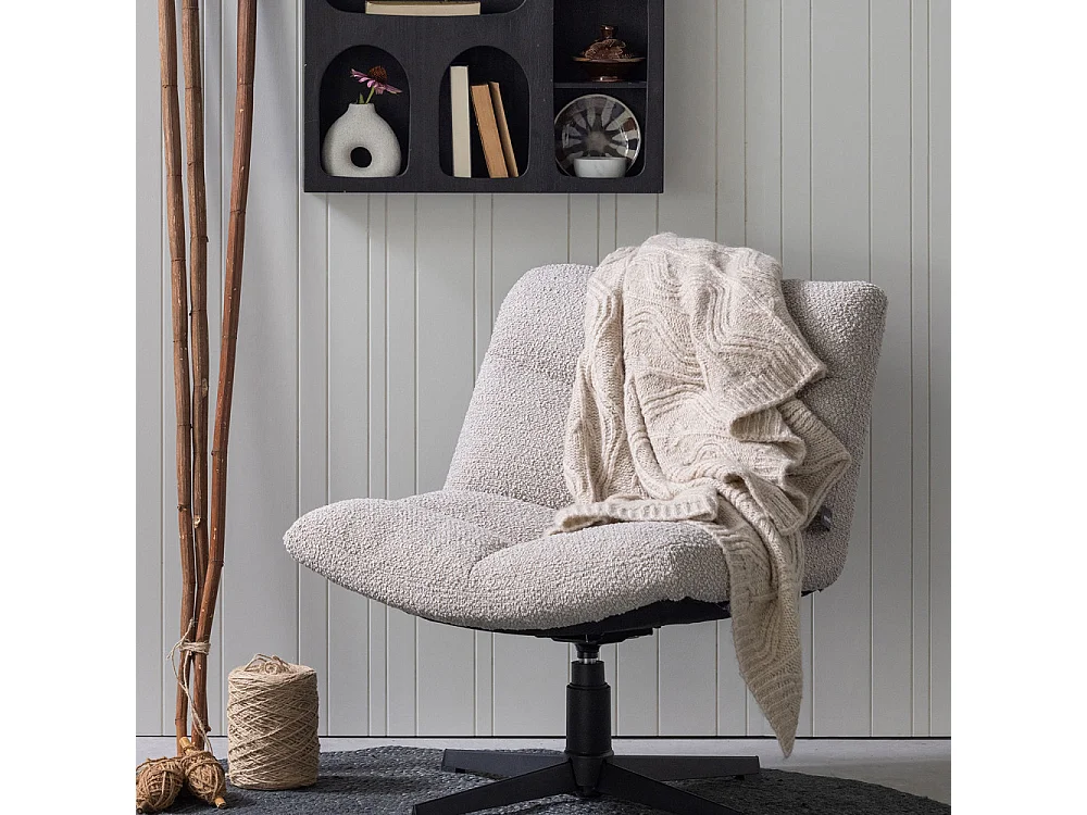 Vinny - Fauteuil pivotant en tissu bouclette - Sable