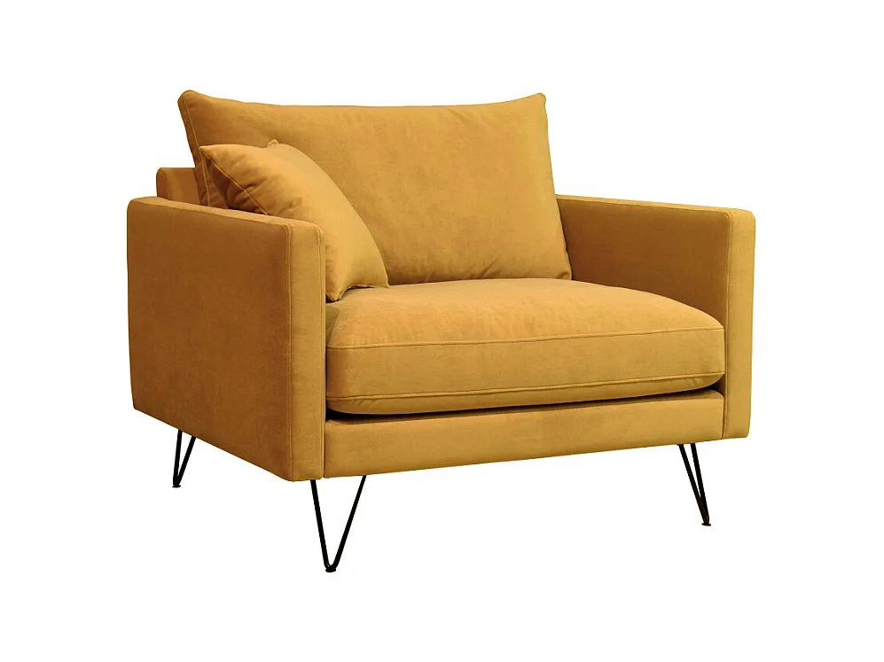 Villabon - Fauteuil XL en velours pieds épingles noirs - Jaune moutarde