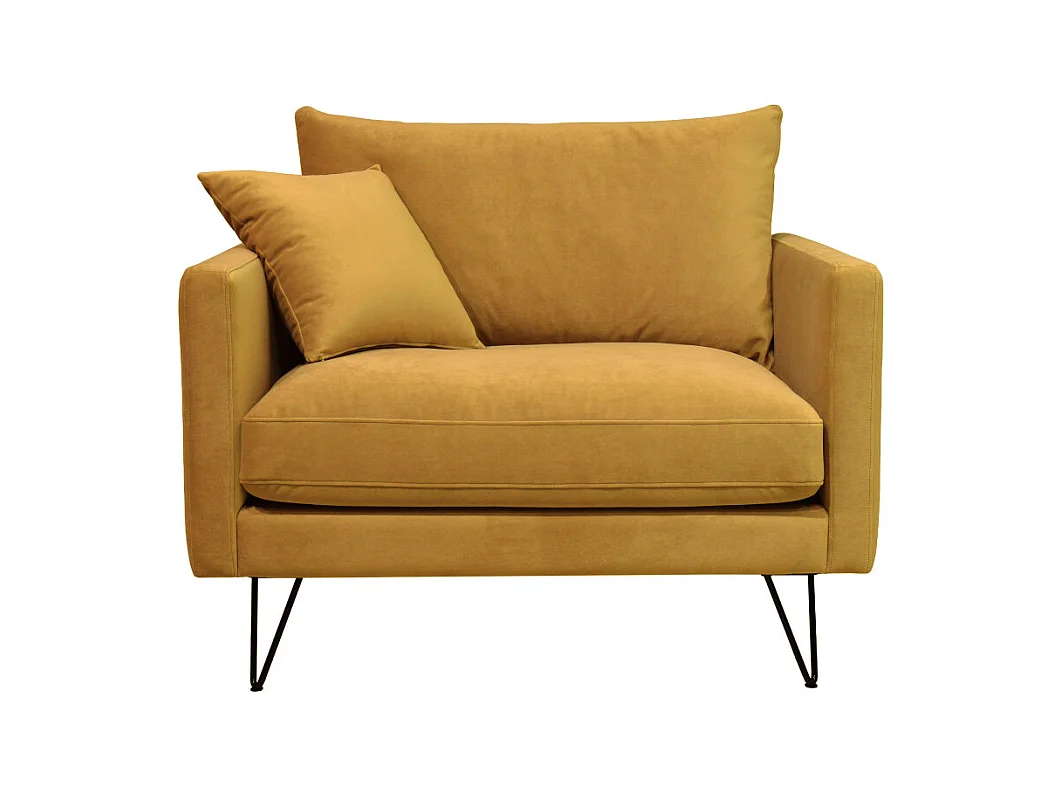 Villabon - Fauteuil XL en velours pieds épingles noirs - Jaune moutarde