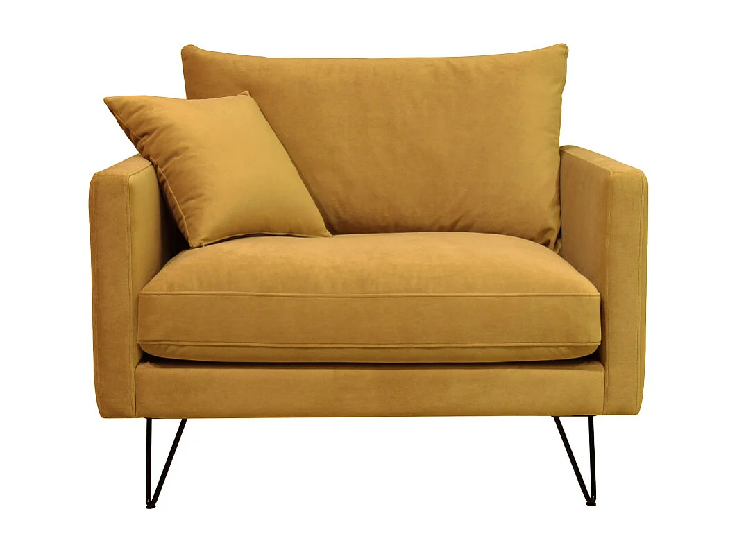 Villabon - Fauteuil XL en velours pieds épingles noirs - Jaune moutarde