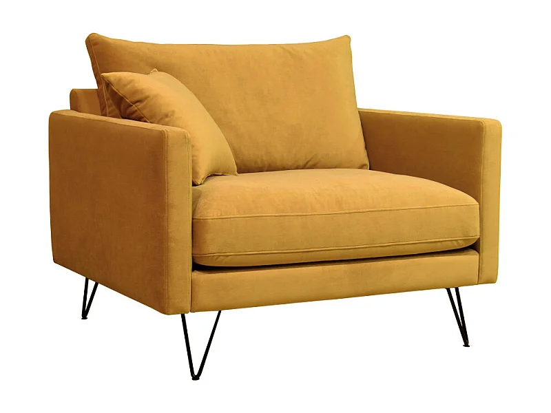 Villabon - Fauteuil XL en velours pieds épingles noirs - Jaune moutarde