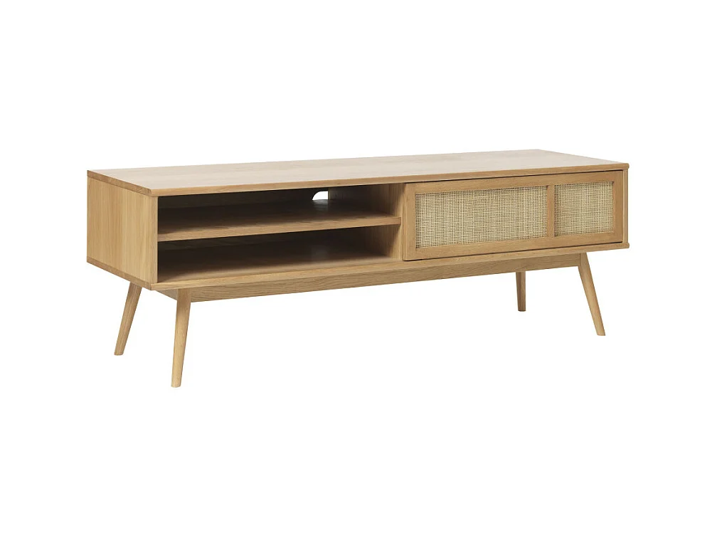 Kiyo - Meuble tv 2 portes en bois et cannage L150cm - Bois clair