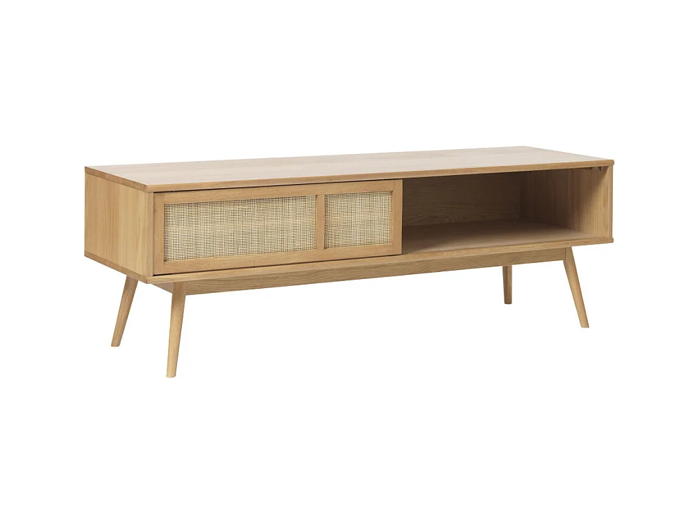 Kiyo - Meuble tv 2 portes en bois et cannage L150cm - Bois clair