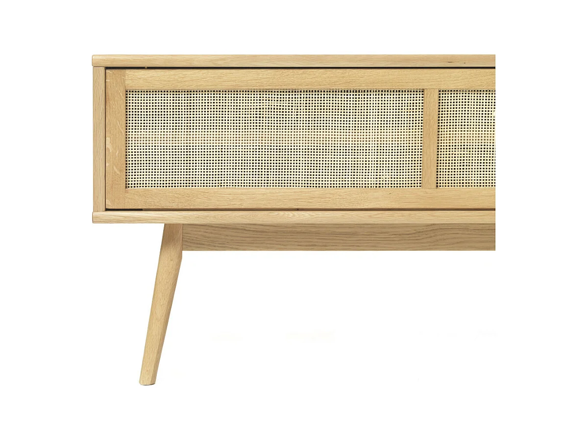 Kiyo - Meuble tv 2 portes en bois et cannage L150cm - Bois clair