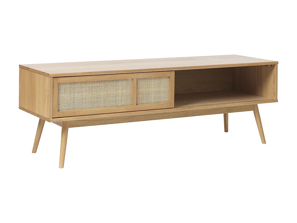 Kiyo - Meuble tv 2 portes en bois et cannage L150cm - Bois clair