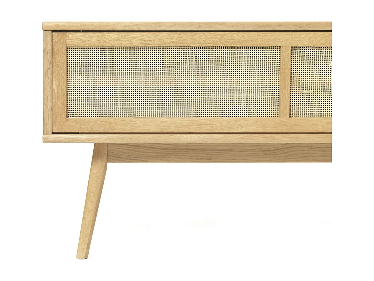 Kiyo - Meuble tv 2 portes en bois et cannage L150cm - Bois clair