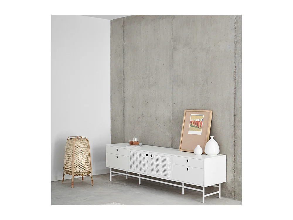 Punto - Meuble tv en bois 2 portes 4 tirroirs L180cm : Couleur - Blanc