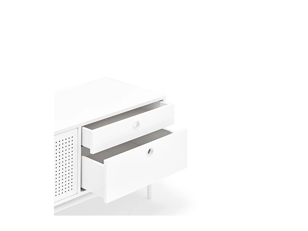 Punto - Meuble tv en bois 2 portes 4 tirroirs L180cm : Couleur - Blanc