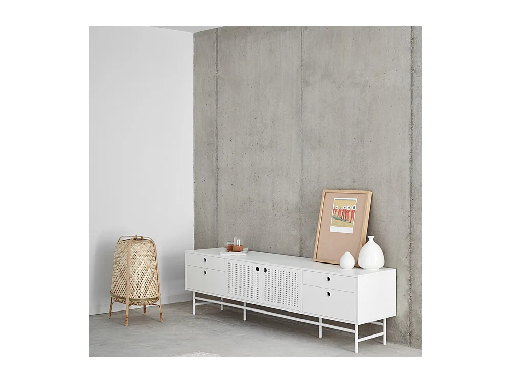 Punto - Meuble tv en bois 2 portes 4 tirroirs L180cm : Couleur - Blanc