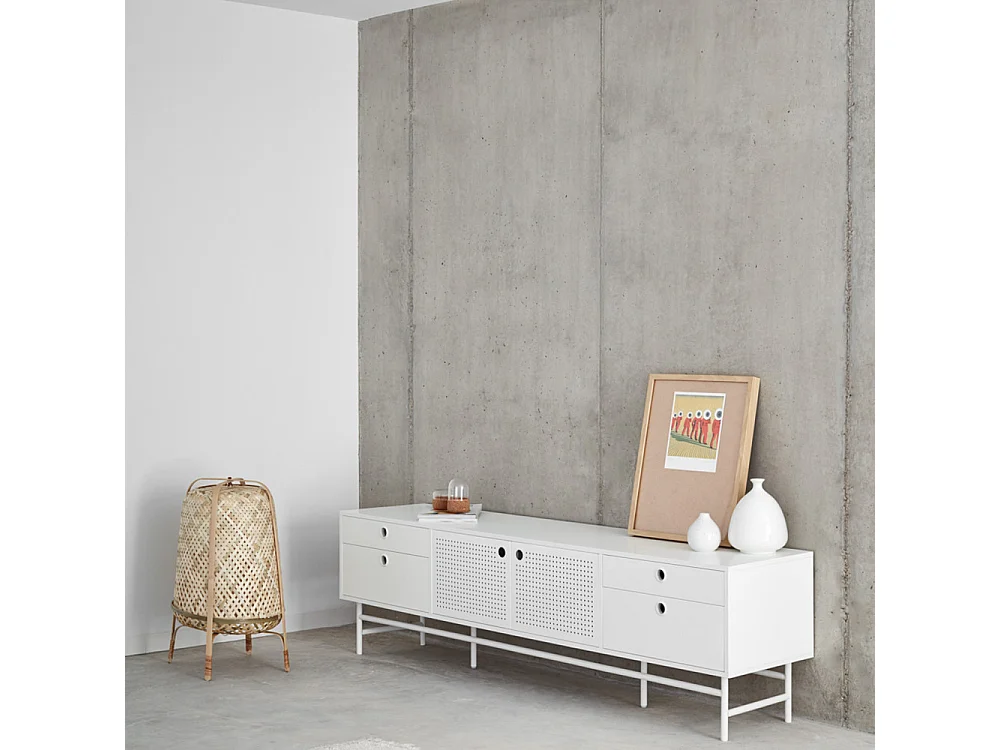 Punto - Meuble tv en bois 2 portes 4 tirroirs L180cm : Couleur - Blanc