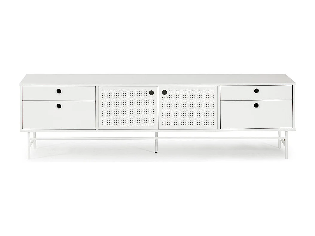 Punto - Meuble tv en bois 2 portes 4 tirroirs L180cm : Couleur - Blanc