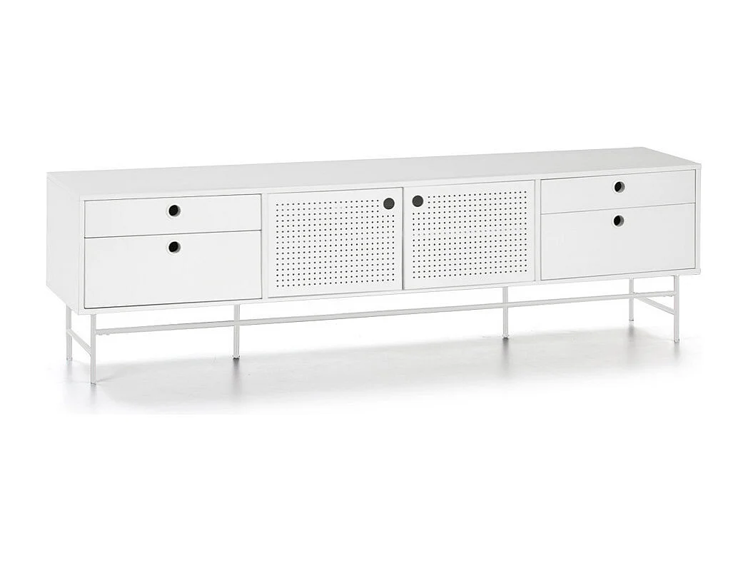 Punto - Meuble tv en bois 2 portes 4 tirroirs L180cm : Couleur - Blanc