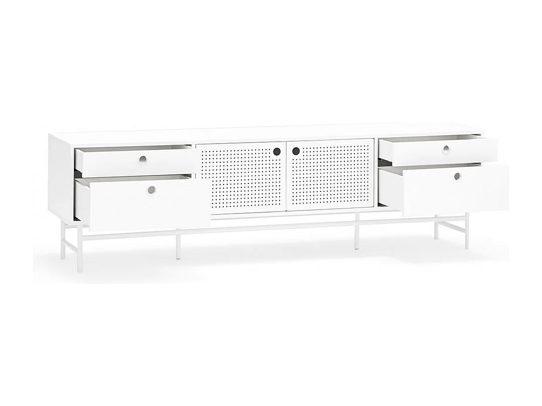 Punto - Meuble tv en bois 2 portes 4 tirroirs L180cm : Couleur - Blanc
