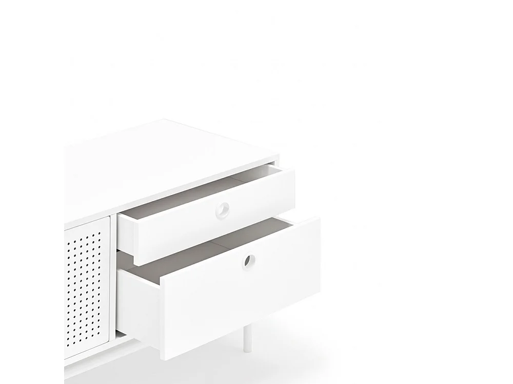 Punto - Meuble tv en bois 2 portes 4 tirroirs L180cm : Couleur - Blanc