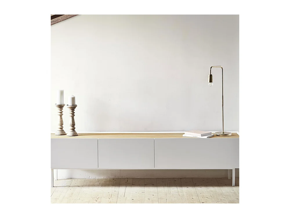 Arista - Meuble TV en bois 1 porte 2 tiroirs L180cm - Blanc