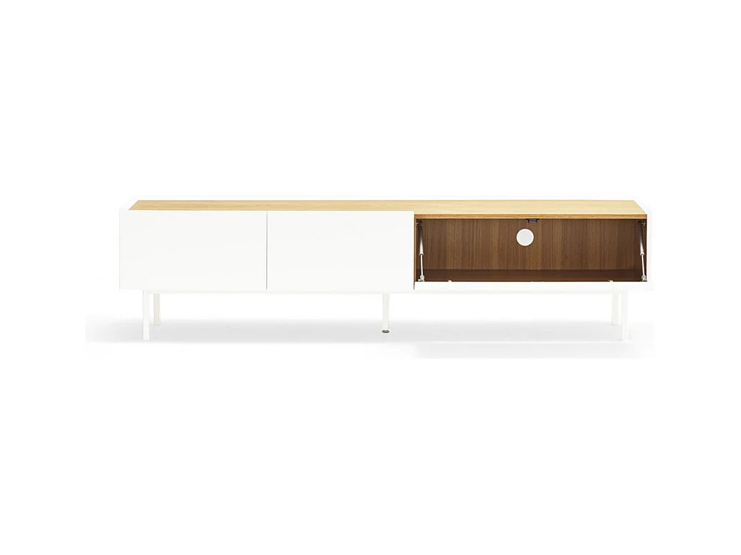 Arista - Meuble TV en bois 1 porte 2 tiroirs L180cm - Blanc