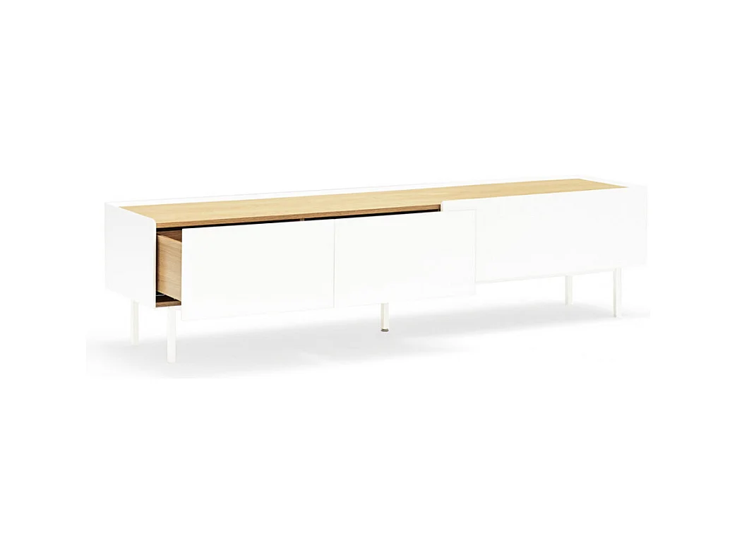Arista - Meuble TV en bois 1 porte 2 tiroirs L180cm - Blanc