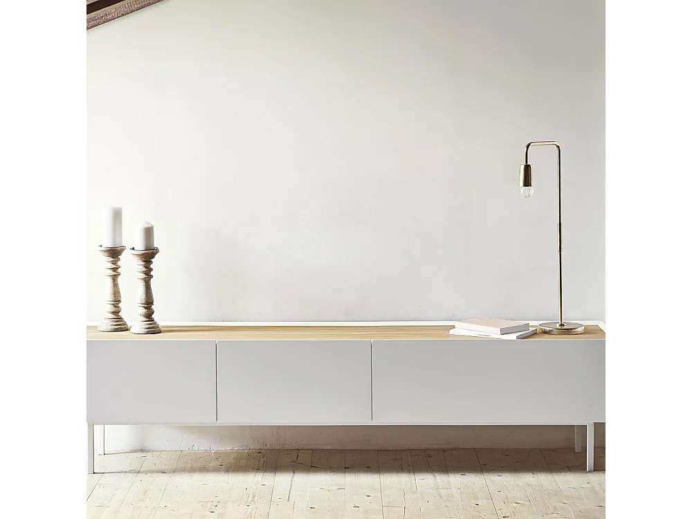 Meubel TV 2 planken met witte vouwdeuren 180x40 cm