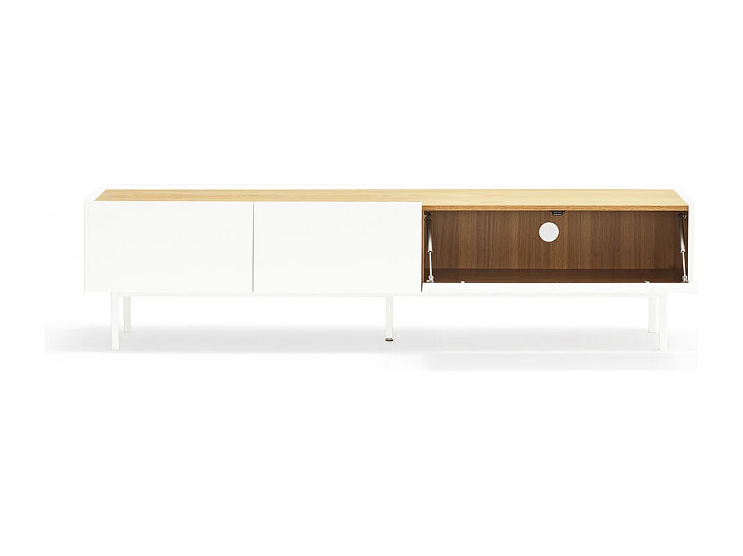 Meubel TV 2 planken met witte vouwdeuren 180x40 cm