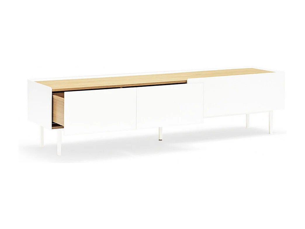 Meubel TV 2 planken met witte vouwdeuren 180x40 cm