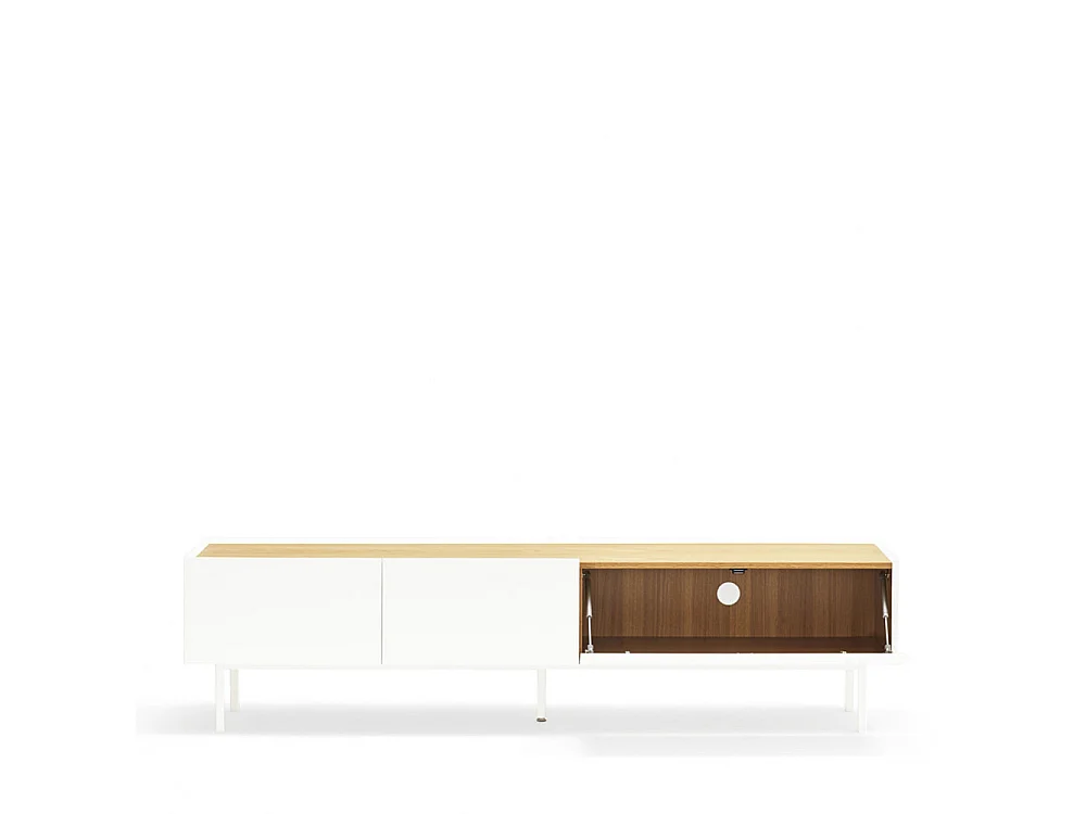 Móvel TV 2 gavetas com porta basculante branco 180x40 cm