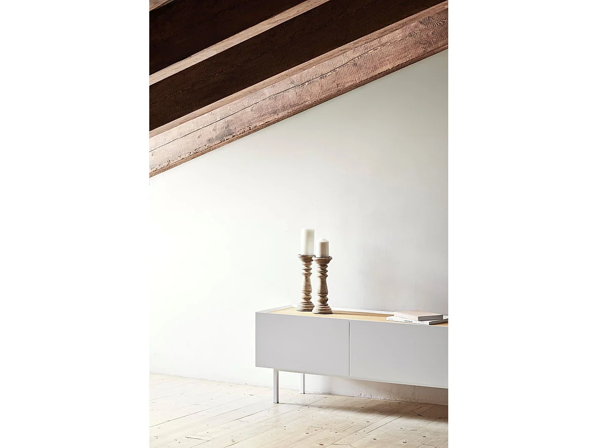 Móvel TV 2 gavetas com porta basculante branco 180x40 cm