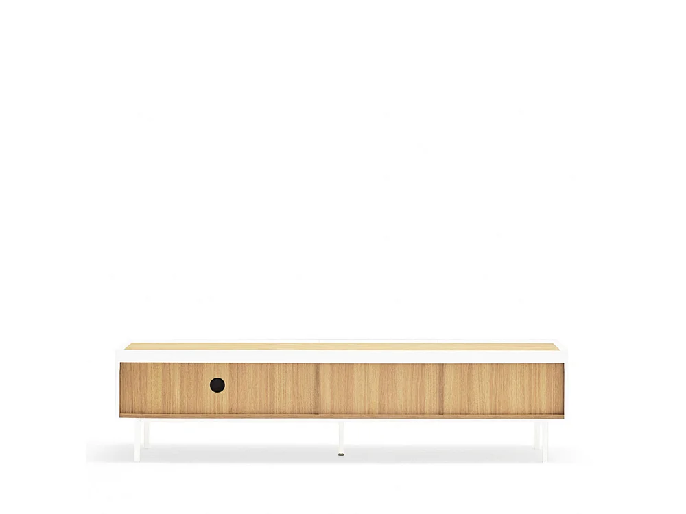 Móvel TV 2 gavetas com porta basculante branco 180x40 cm