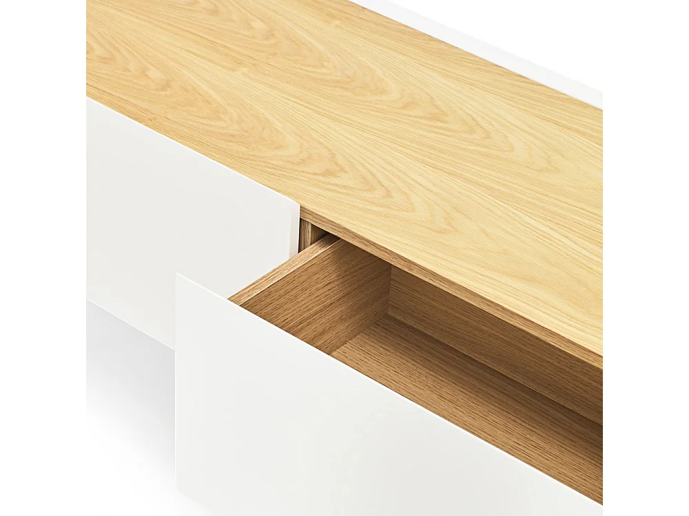 Móvel TV 2 gavetas com porta basculante branco 180x40 cm