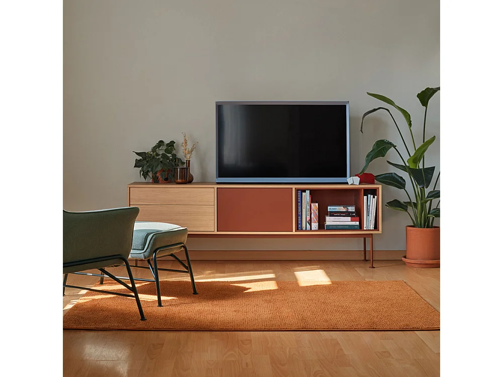 Yoko - Meuble tv 1 porte 2 tiroirs en bois L180cm : Couleur - Rouge brique