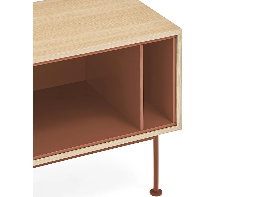 Yoko - Meuble tv 1 porte 2 tiroirs en bois L180cm : Couleur - Rouge brique