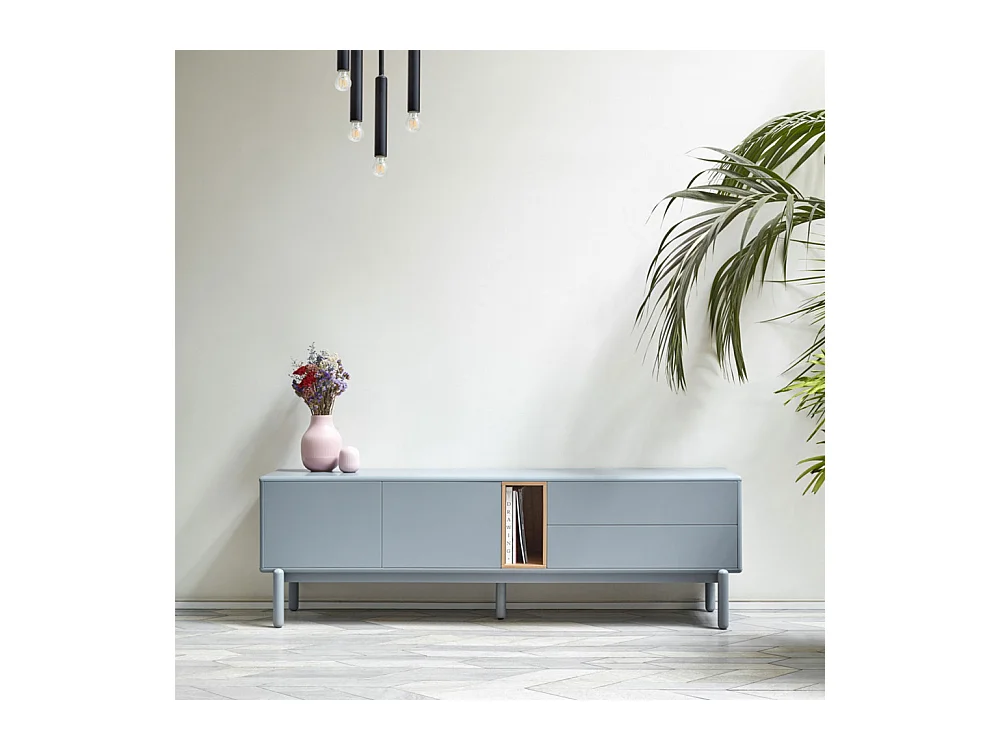 Corvo - Meuble tv 2 portes 2 tiroirs en bois L180cm - Gris clair