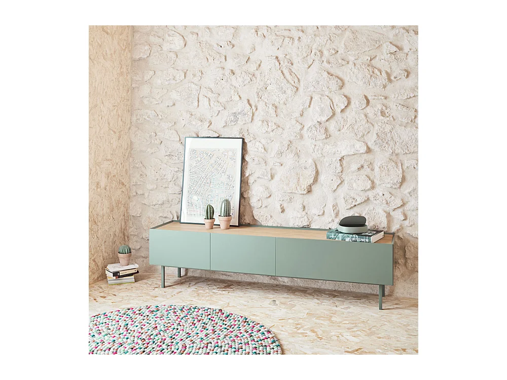 Arista - Meuble TV en bois 1 porte 2 tiroirs L180cm - Vert amande