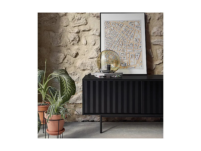 TV-Ständer 2 Türen und eine schwarze Klappe 180x40 cm