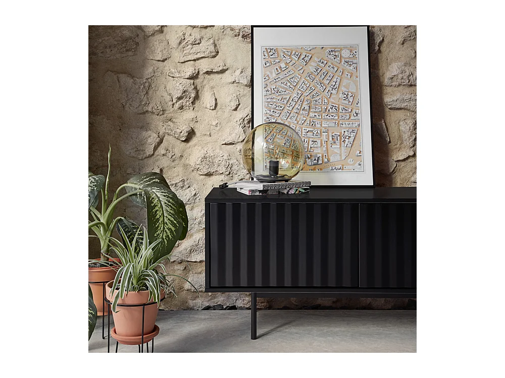 Sierra - Meuble TV en bois 3 portes L180cm - Noir