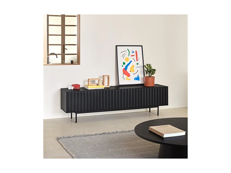 Sierra - Meuble TV en bois 3 portes L180cm - Noir