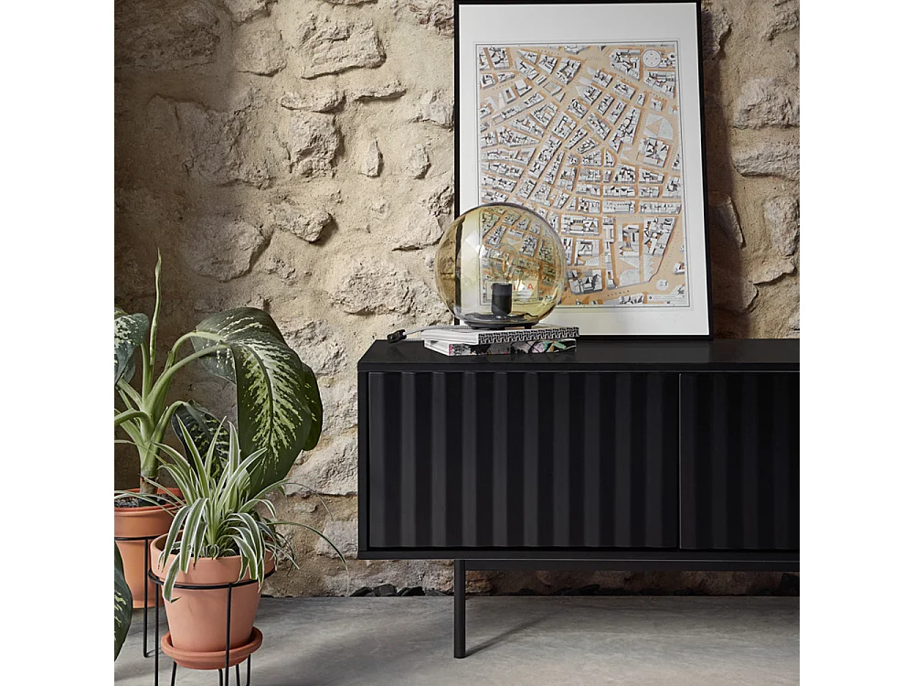 Sierra - Meuble TV en bois 3 portes L180cm - Noir