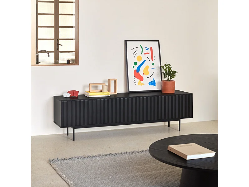 Sierra - Meuble TV en bois 3 portes L180cm - Noir