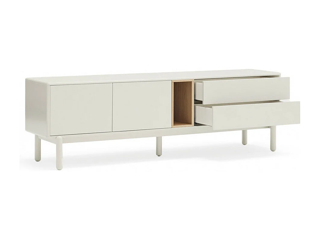 Corvo - Meuble tv 2 portes 2 tiroirs en bois L180cm - Blanc