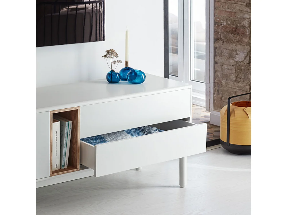 Corvo - Meuble tv 2 portes 2 tiroirs en bois L180cm - Blanc