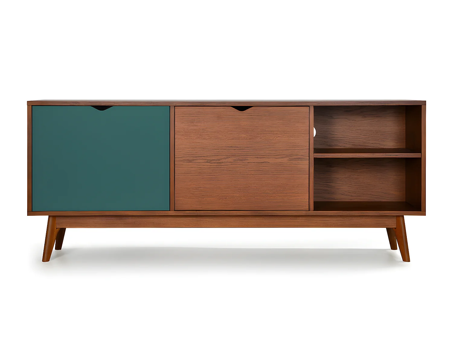 Ström - Meuble TV design 2 portes teinté noyer - Couleur - Porte vert eucalyptus