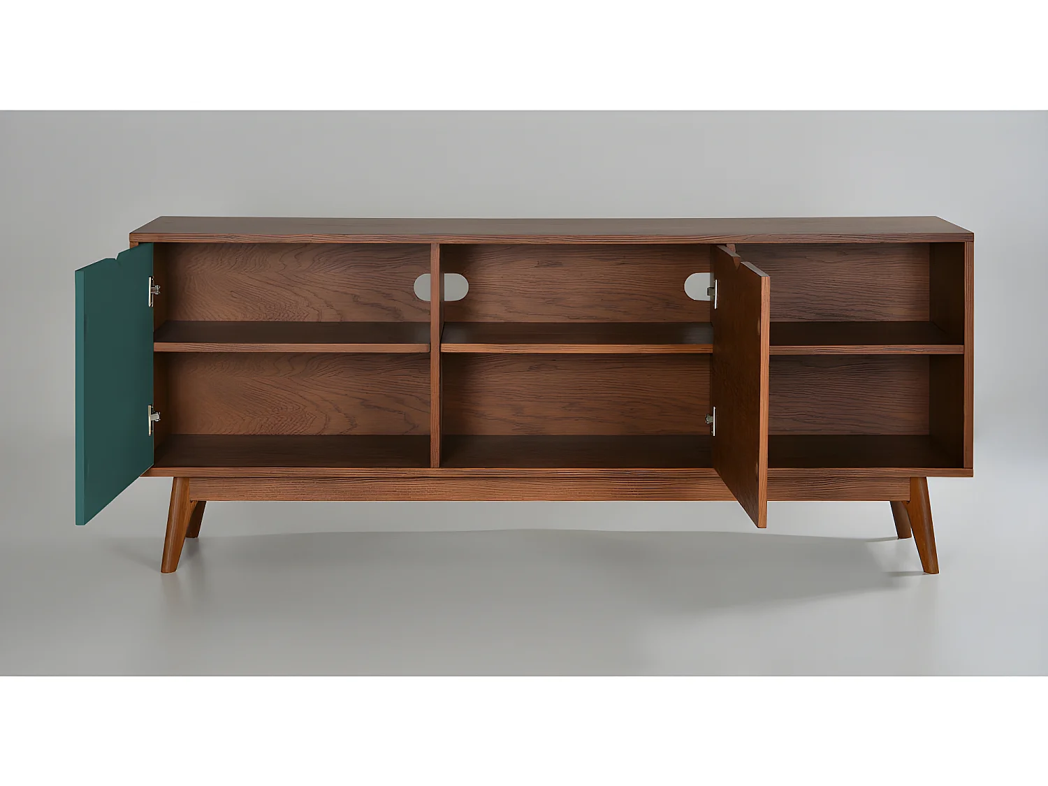 Ström - Meuble TV design 2 portes teinté noyer - Couleur - Porte vert eucalyptus